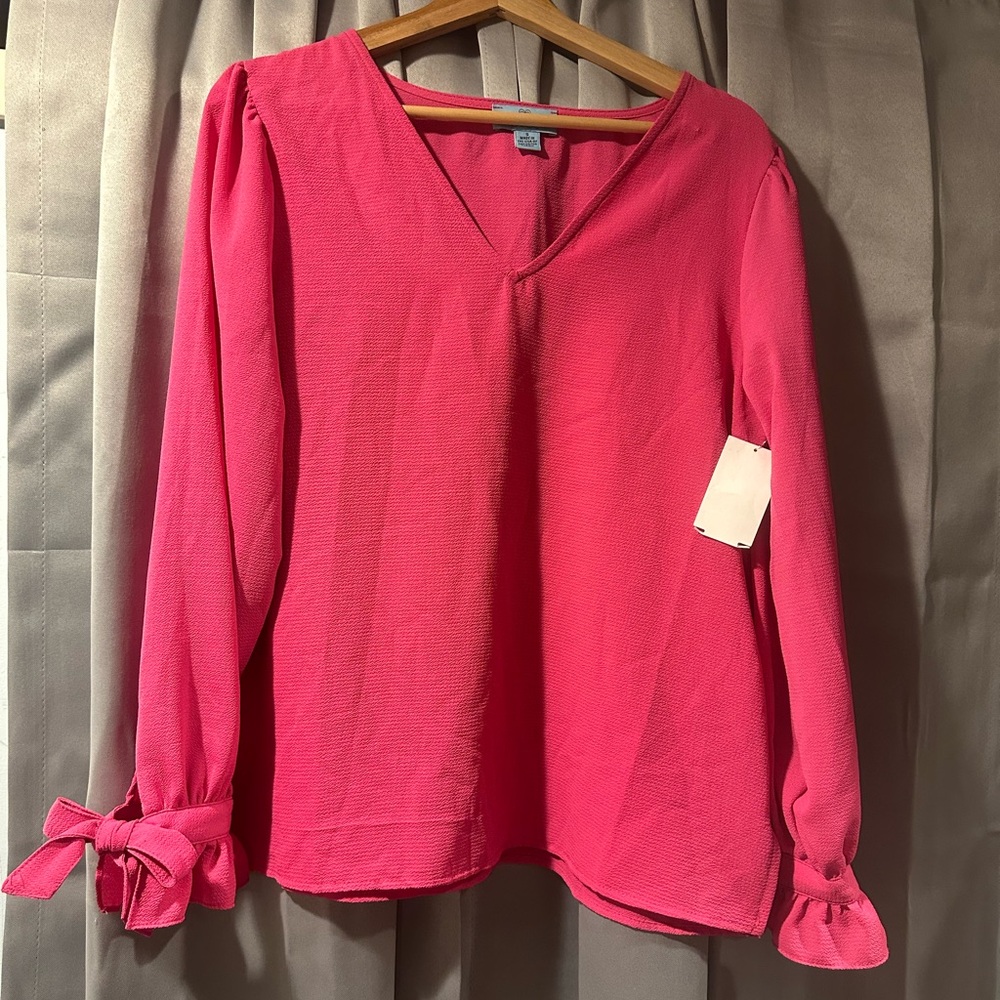 CeCe Women's V-Neck Tie Sleeves Blouse, color Pink, style# 7050033, size Small